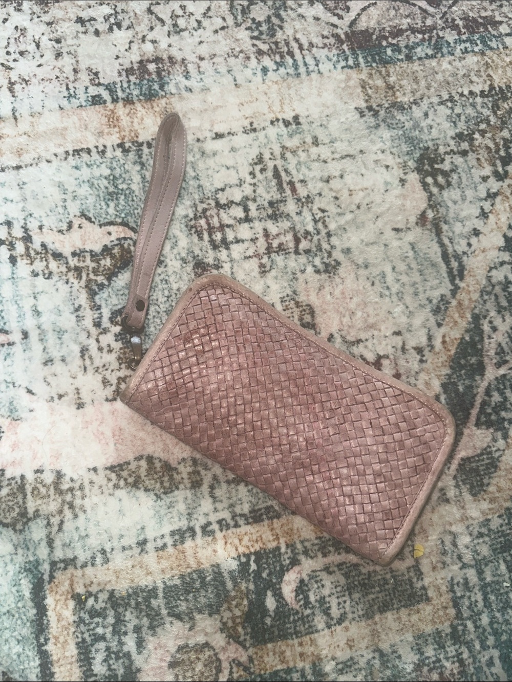 Woven Leather Wristlet Clutch in Dusty Rose